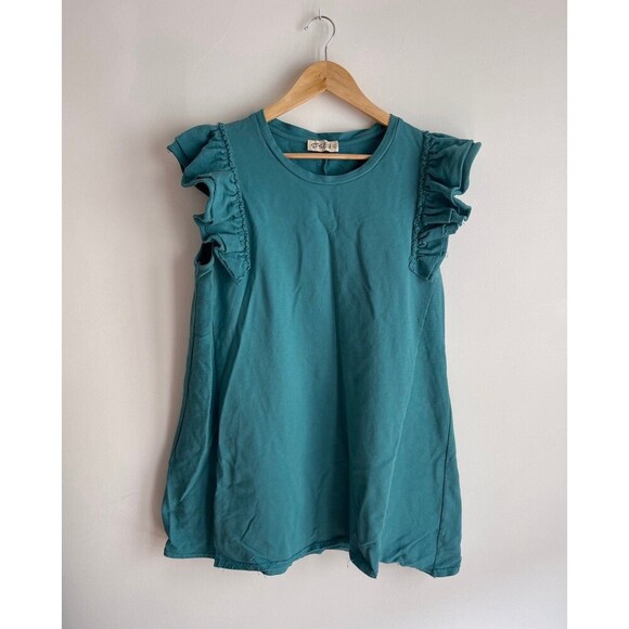 Teal Ruffle Sleeve Dress Size Medium - Picture 1 of 9